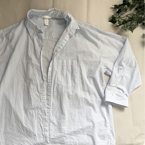 Oversized white and blue striped button up shirt